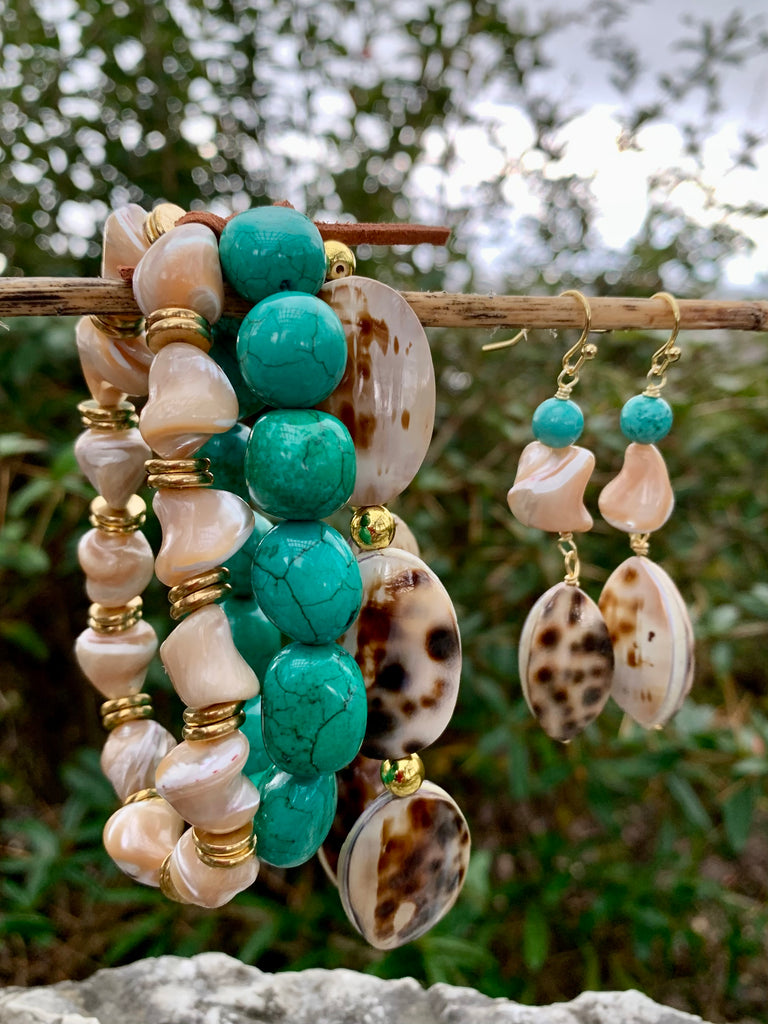 Bora Bora Turquoise & Shell 3-Strand Bracelet Set