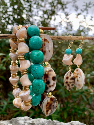 Bora Bora Turquoise & Shell 3-Strand Bracelet Set