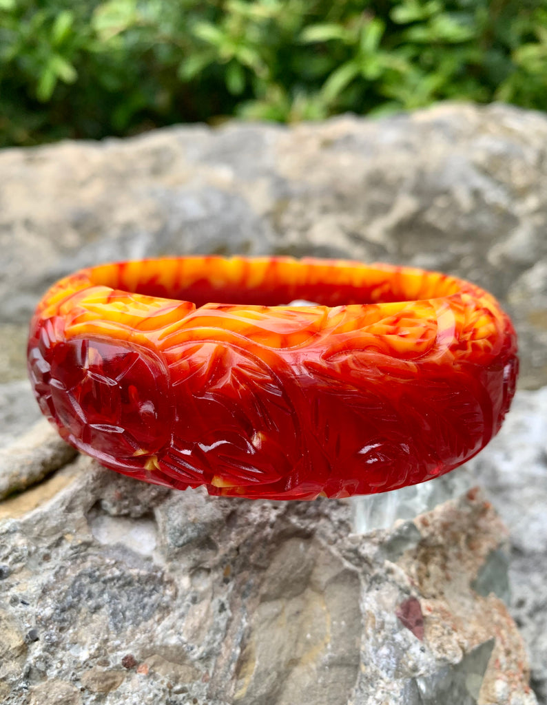 Patricia Nash Carved Floral Resin Red Bangle