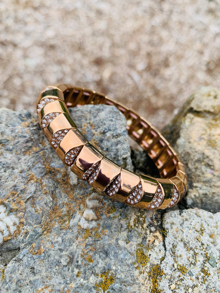 Kate Spade New York Rose Gold Pave Sliced Scallops Stretch Bracelet