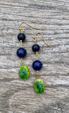 Lapis & Jasper Drop Bronze Beaded Earrings