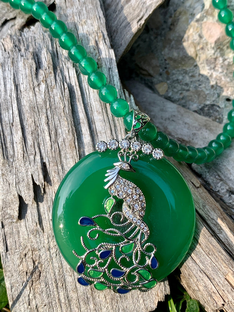 Agate Gemstone Peacock Pendant Necklace