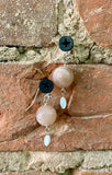 Barse Peach Agate & MOP Dangle Beaded Teardrop Sterling Silver Earrings