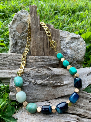 Caribbean Blues Agate & Amazonite Collar Necklace