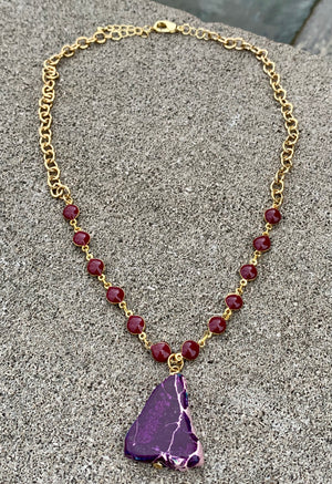 Purple Jasper and Enamel Rosary Bronze Chain Necklace