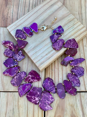 Barse Purple Jasper Slabs & Bronze Statement Necklace