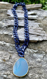 Ocean Storm Blue Agate Pendant Resin Link Necklace