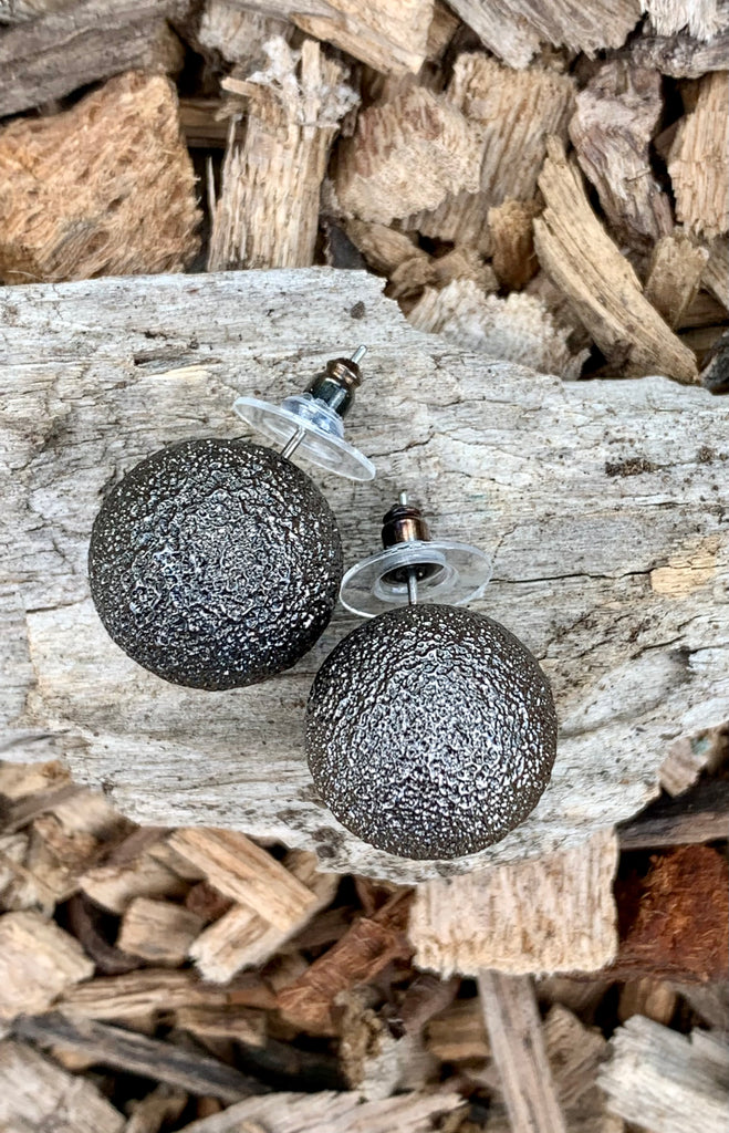 Textured Gray Hematite Ball Stud Earrings