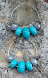 Turquoise Magnesite, Agate & Sterling Silver Beaded Hoop Earrings