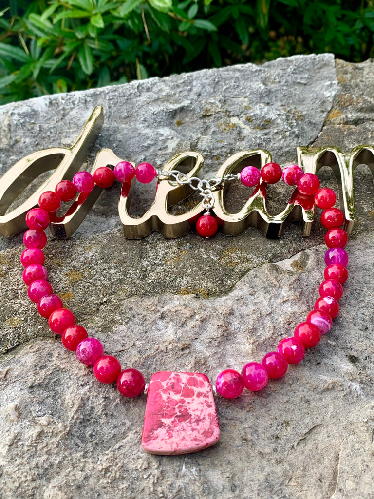 "Raspberry Beret" Fuchsia Agate & Jasper Choker Necklace