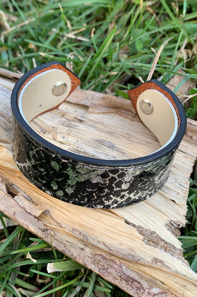 "Ambra" Python Metallic Silver Leather Cuff Bracelet