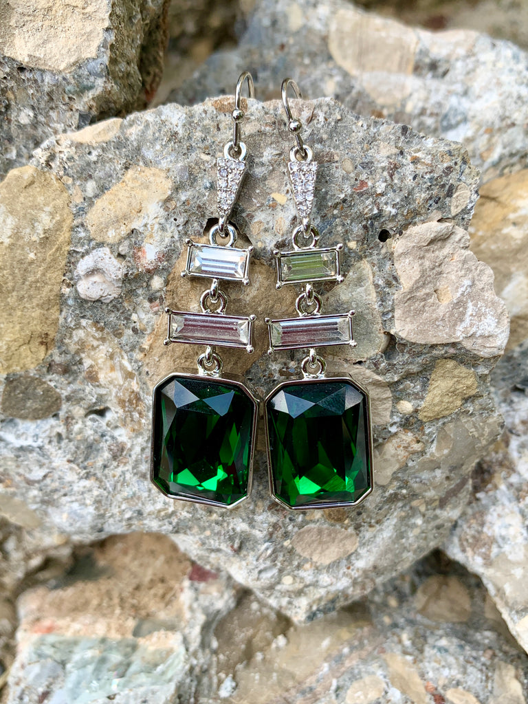 Vince Camuto Dark Emerald Crystal Baguette & Cubic Zirconia Drop Earrings