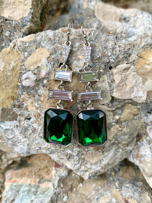 Vince Camuto Dark Emerald Crystal Baguette & Cubic Zirconia Drop Earrings