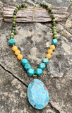 Jade and Magnesite Pendant Drop Necklace
