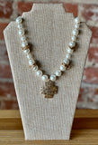 Brushed Gold Cross Pearl Necklace