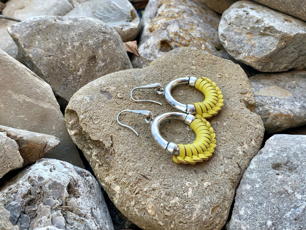 Yellow Wrapped Leather Drop Earrings