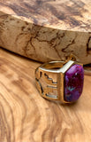 Purple Turquoise Design & Bronze Aztec Ring Size 7
