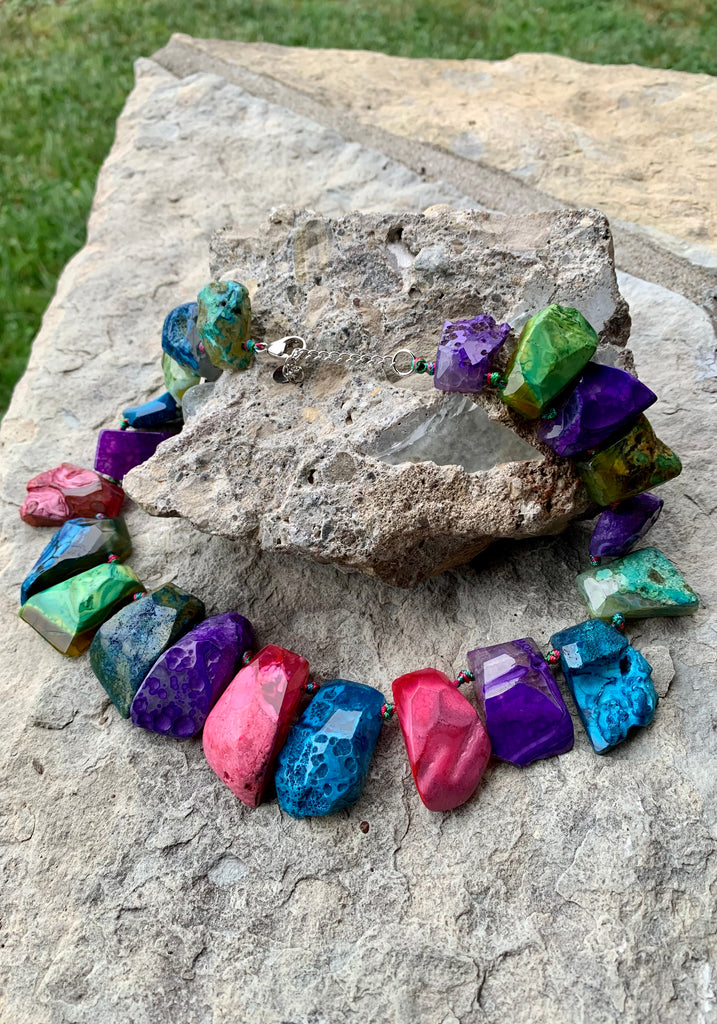 Multi-Color Agate & Sterling Silver Gemstone Necklace