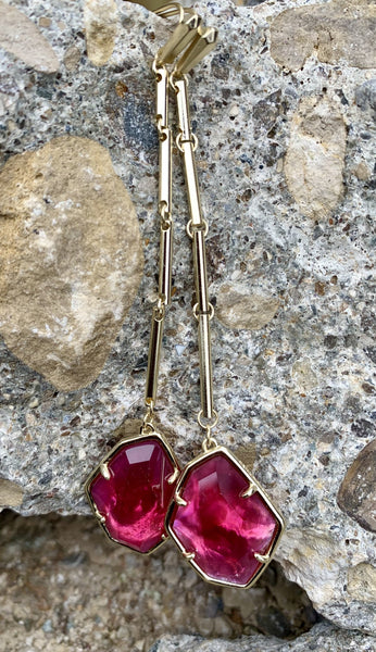 Kendra Scott Dax Drop Earrings in Berry Illusion and Gold Plated-