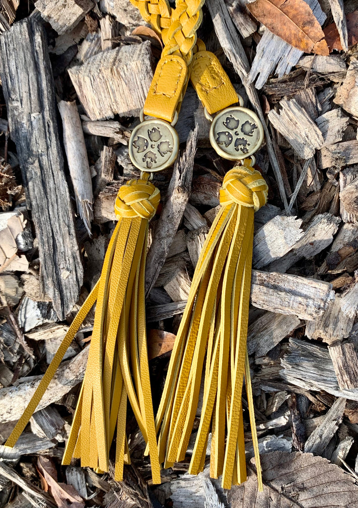 Patricia Nash Cara Distressed Yellow Leather Lariat Braided Necklace