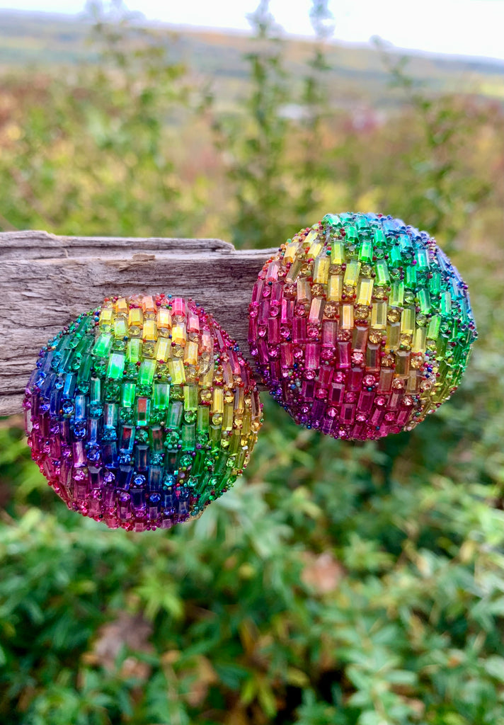 Rainbow Multi-Stone Clip-On Earrings