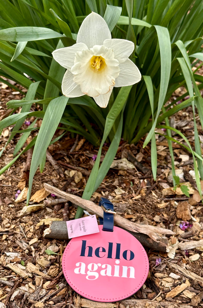 Hello Again Pink, Blue & White Luggage Tag