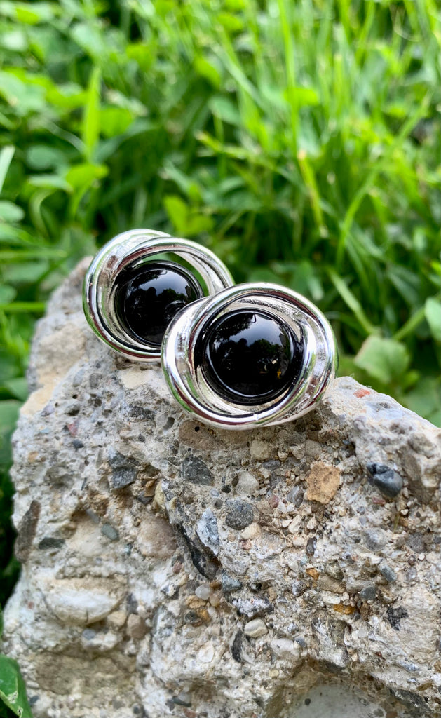 Lauren Ralph Lauren Silver & Black Clip-On Earrings