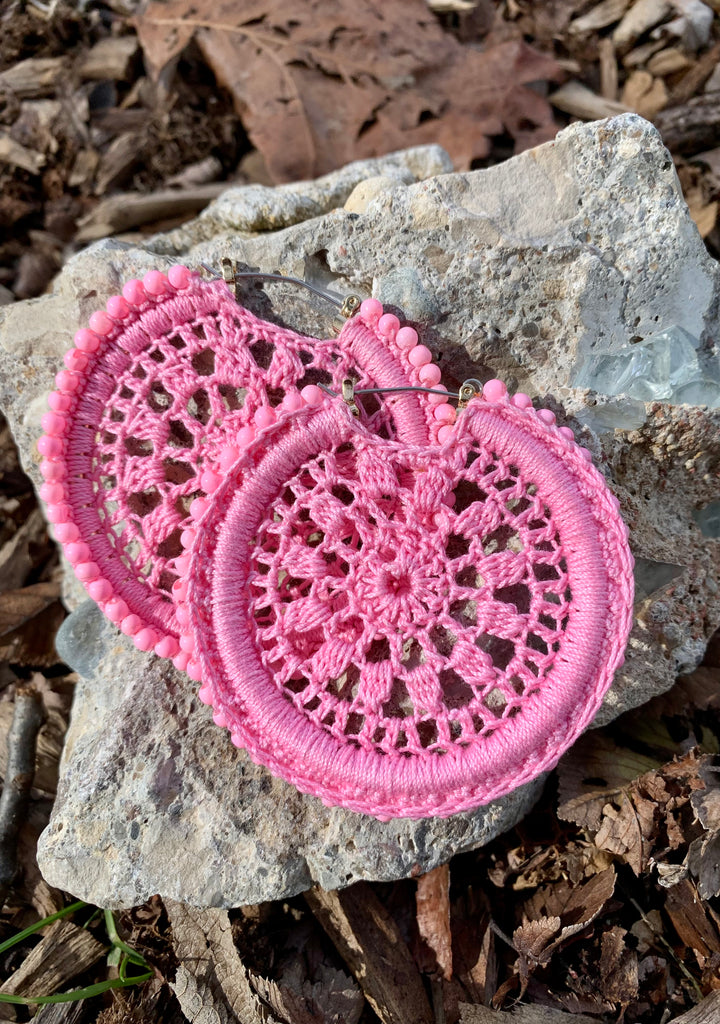Vince Camuto Pink Crochet Hoop Earrings