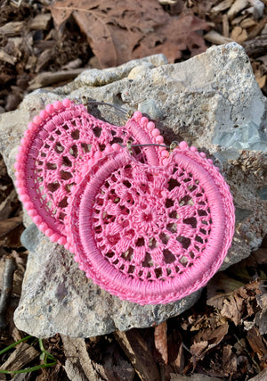Vince Camuto Pink Crochet Hoop Earrings