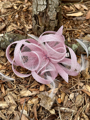 Mauve Hair Bow & Feather Hair Clip