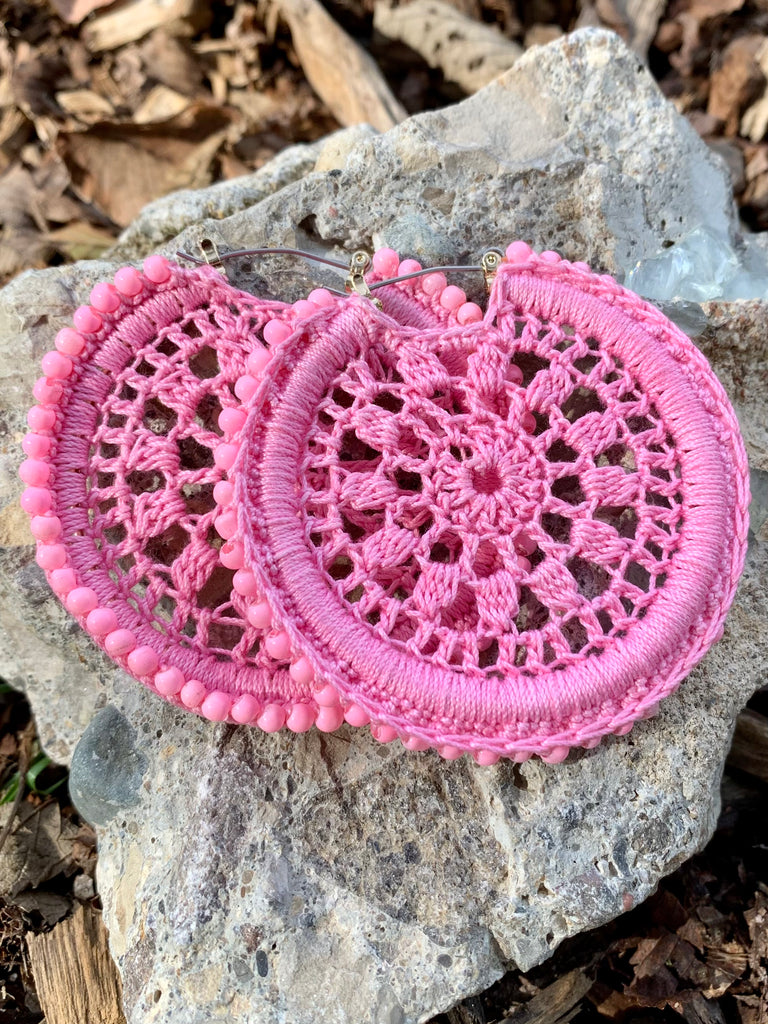 Vince Camuto Pink Crochet Hoop Earrings