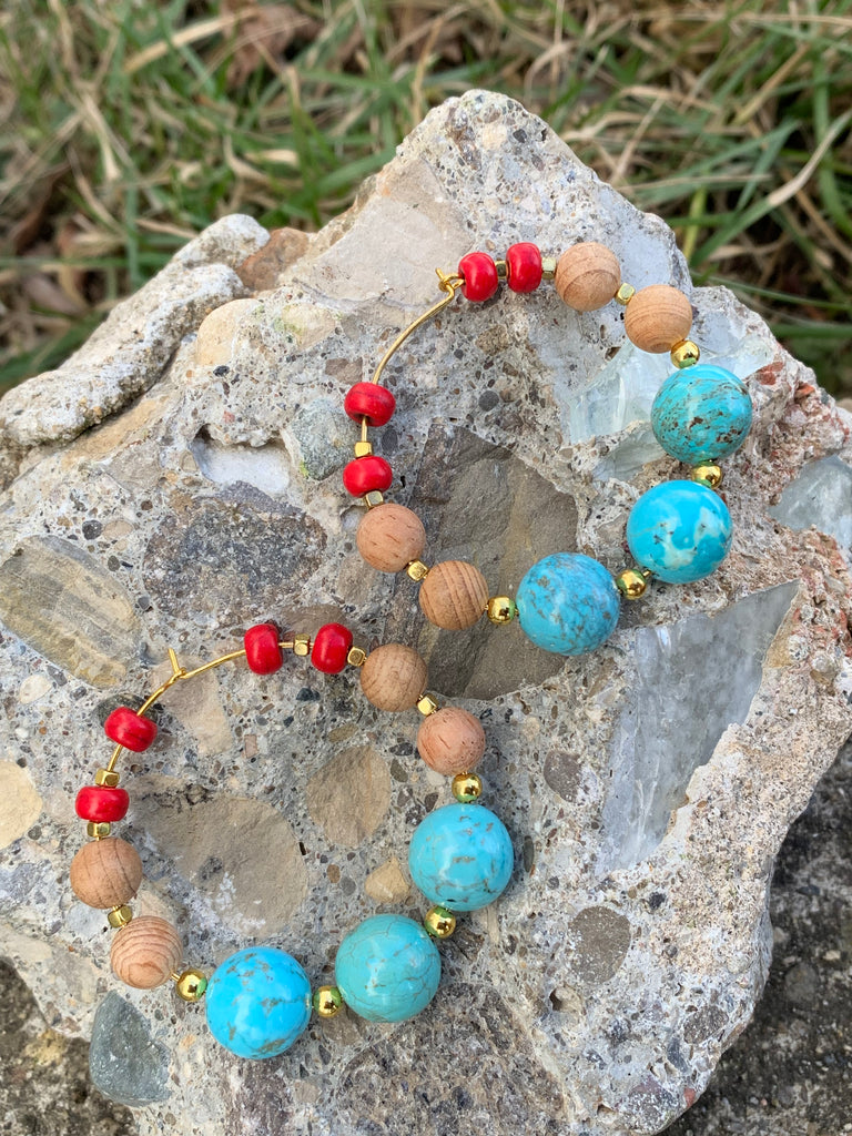 Multi-Gemstone Bronze Hoop Earrings