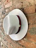 Vince Camuto White Straw Striped Ribbon Sun Hat