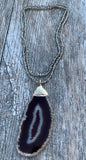 Beaded Crystal Necklace with Agate Slice Pendant