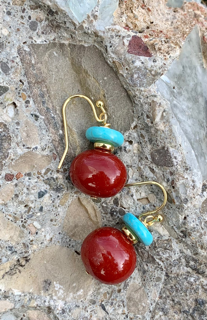 Turquoise Magnesite & Carnelian Drop Earrings