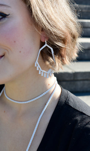 Thomas Matte White Drop Chandelier Earrings