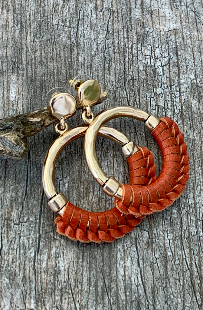 Margaux Doorknocker Wrapped Leather Drop Hoop Earrings