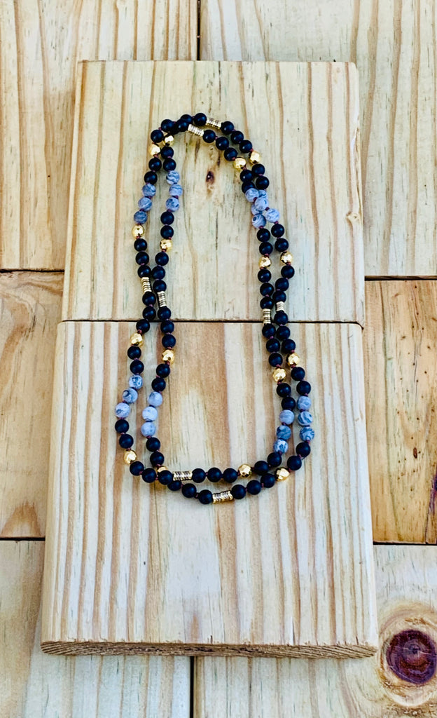 Pharaoh of Egypt Matte Onyx Gold Coated Hematite Endless Beaded Necklace