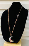 Betsey Johnson Get Your Wings Bear Moon Long Pendant Necklace in Blush
