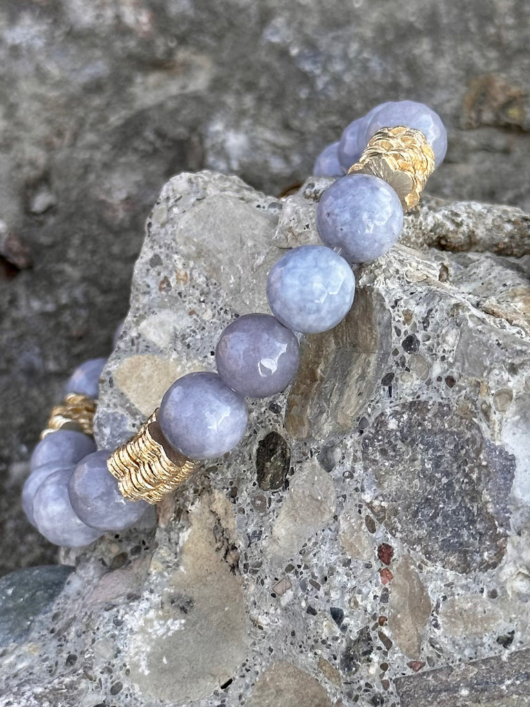 Faceted Gray Jade and Gold Bracelet