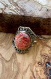 Orange Sponge Coral & Bronze Ring Size 7.5
