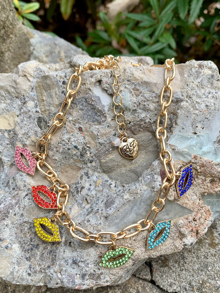Rainbow Lips Charm Necklace