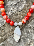 "The Sun is the Sun" Orange Agate & Shell Pendant Choker Necklace