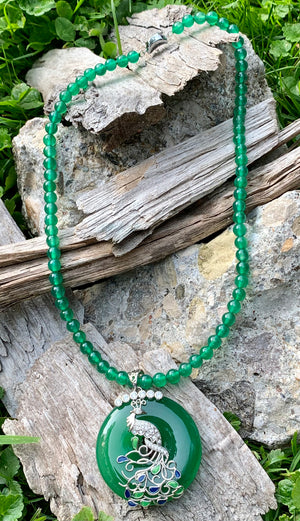 Agate Gemstone Peacock Pendant Necklace