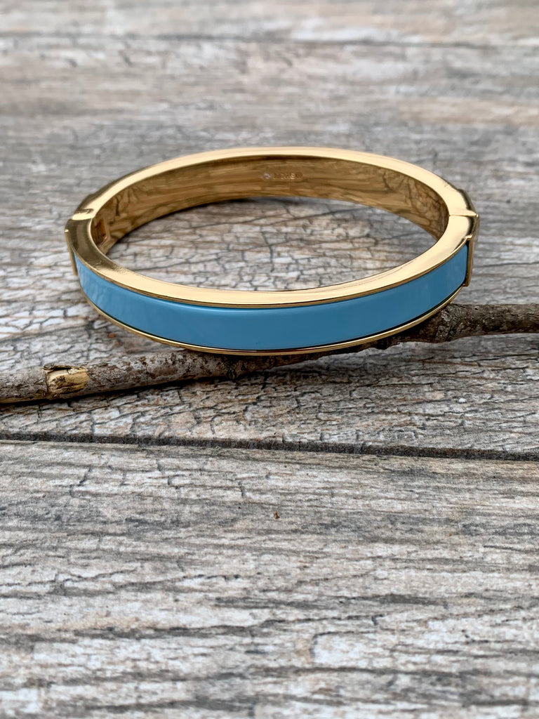 Blue Enamel & Gold Trim Clamp Bangle Bracelet