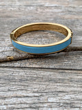 Blue Enamel & Gold Trim Clamp Bangle Bracelet