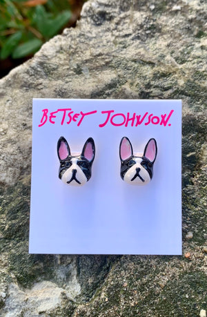 "Frenchie" Bulldog Black & White Stud Earrings