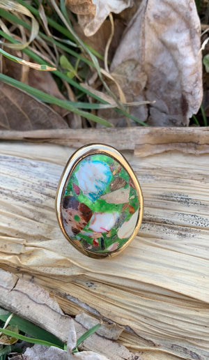 Bronze Genuine Mixed Matrix Stone in Green Size 9