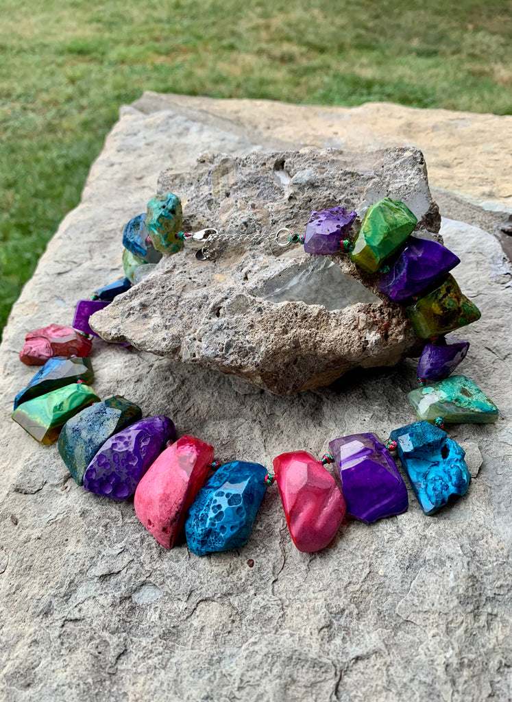 Multi-Color Agate & Sterling Silver Gemstone Necklace