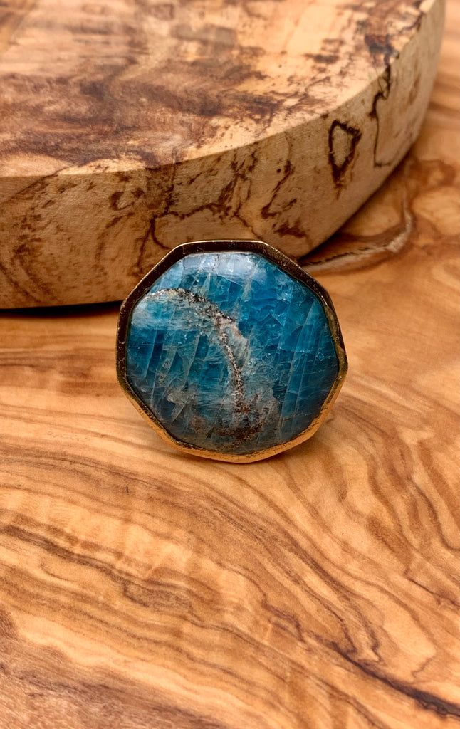 Apatite & Bronze Geometric Ring Size 8